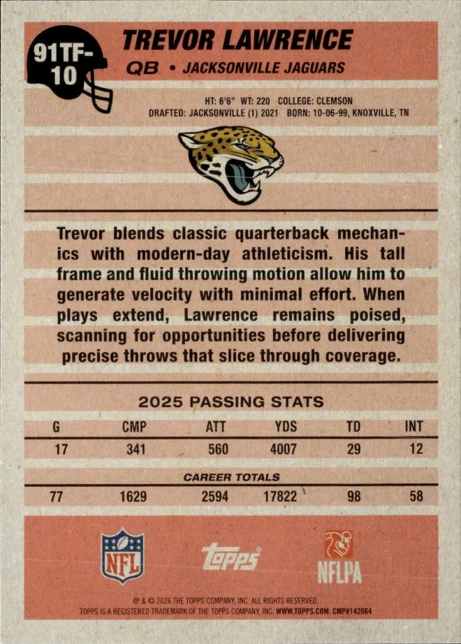 Trevor Lawrence card back