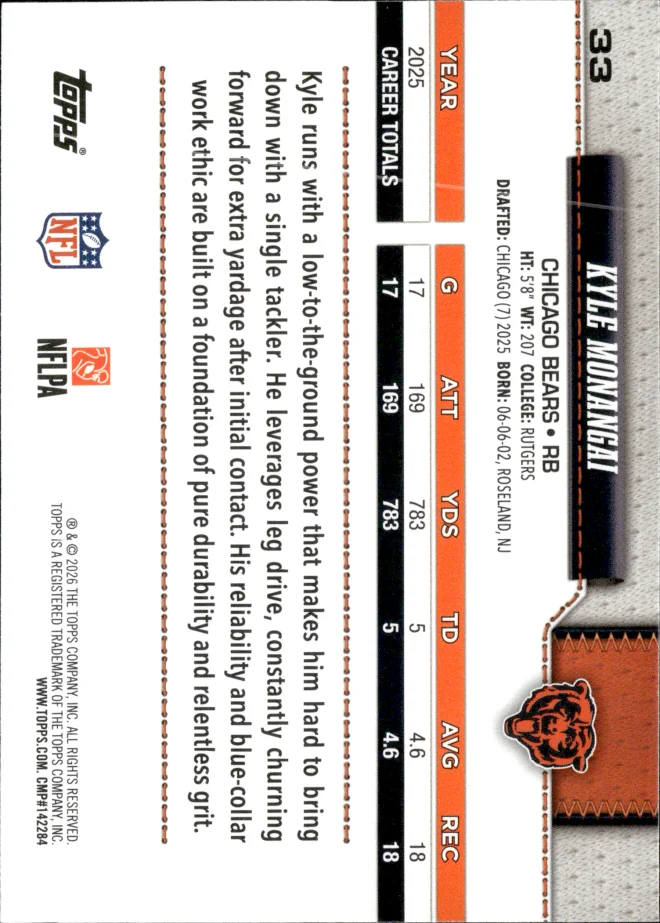 Kyle Monangai card back