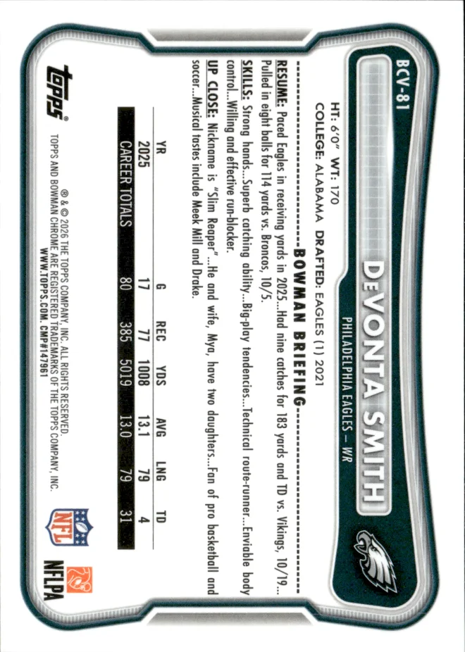 DeVonta Smith card back