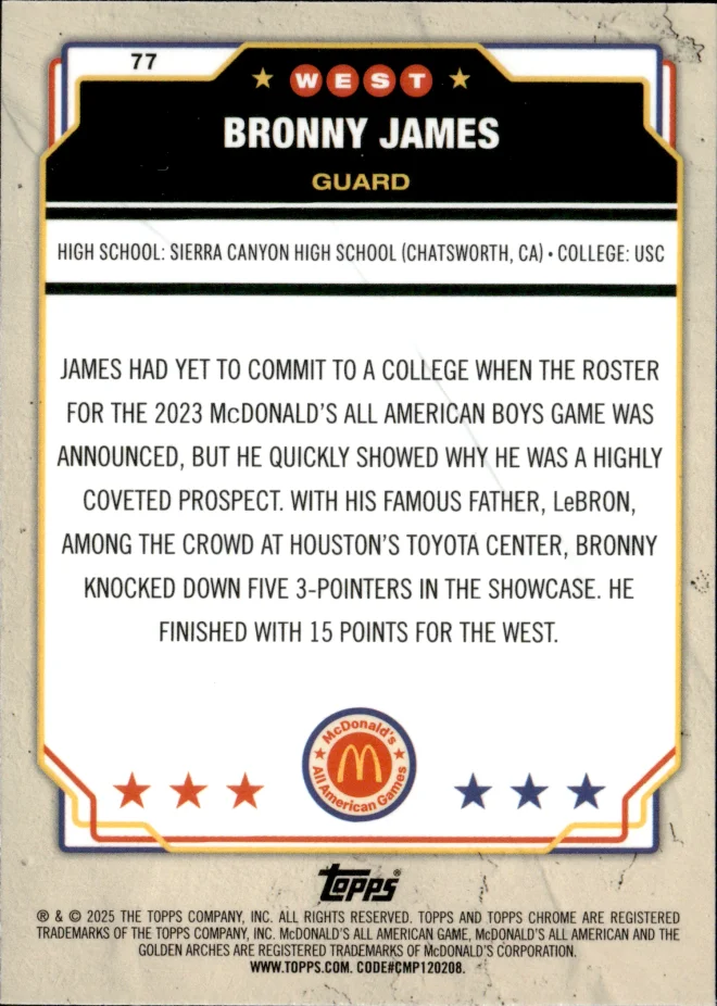 Bronny James card back