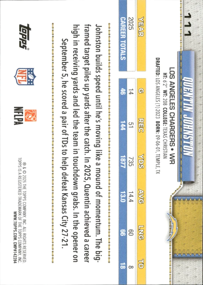 Quentin Johnston card back