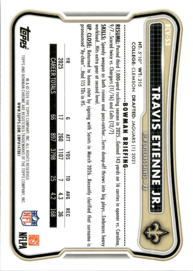 Travis Etienne Jr. card back