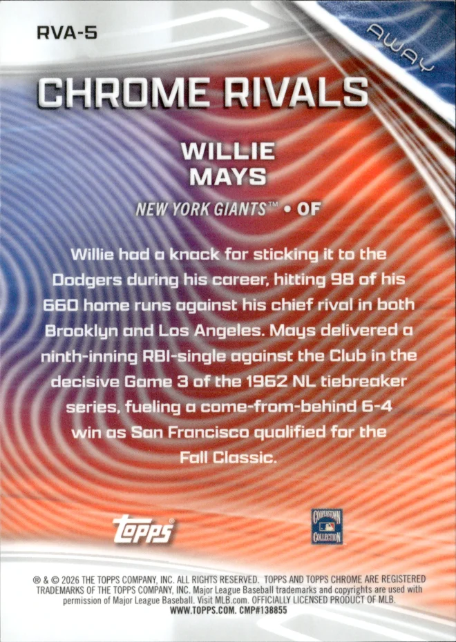 Willie Mays card back