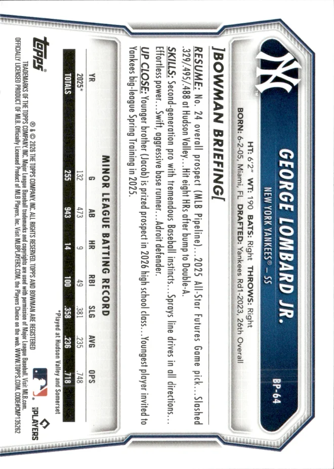 George Lombard Jr. card back