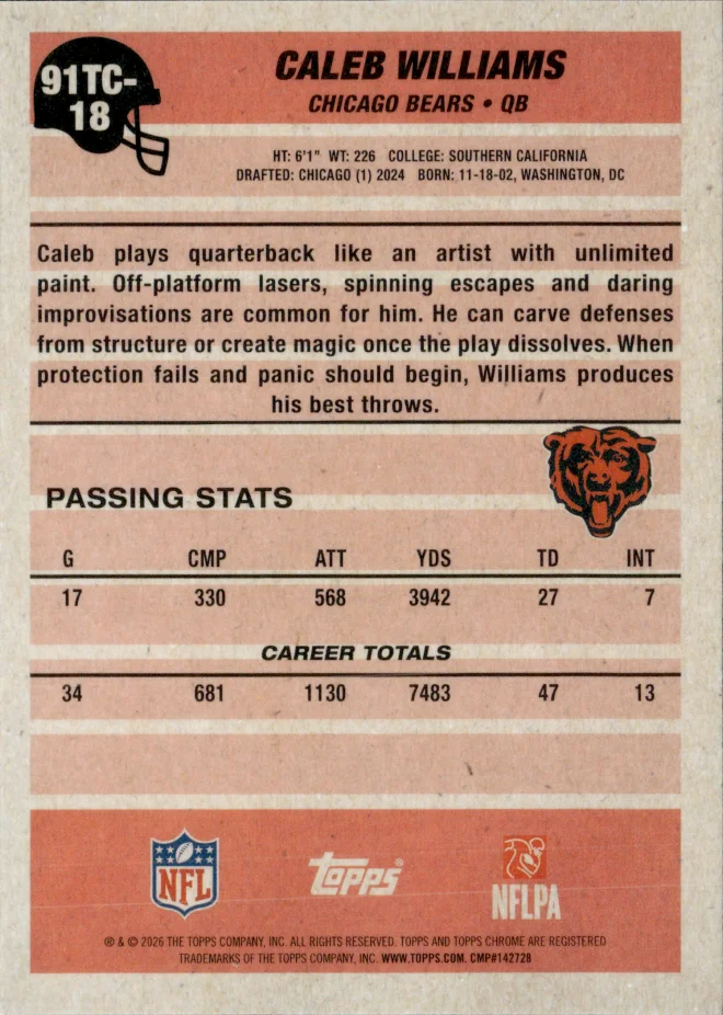 Caleb Williams card back