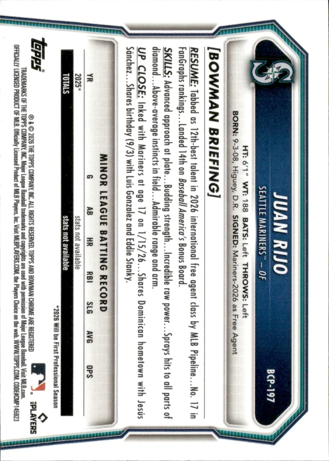 Juan Rijo card back