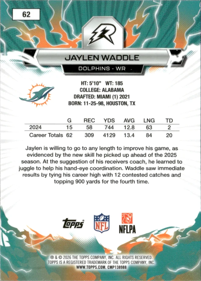 Jaylen Waddle card back