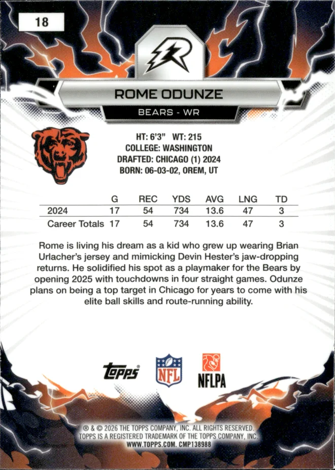 Rome Odunze card back