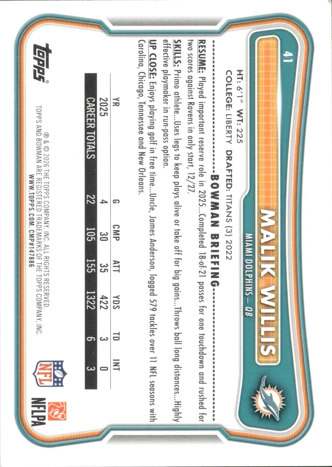 Malik Willis card back