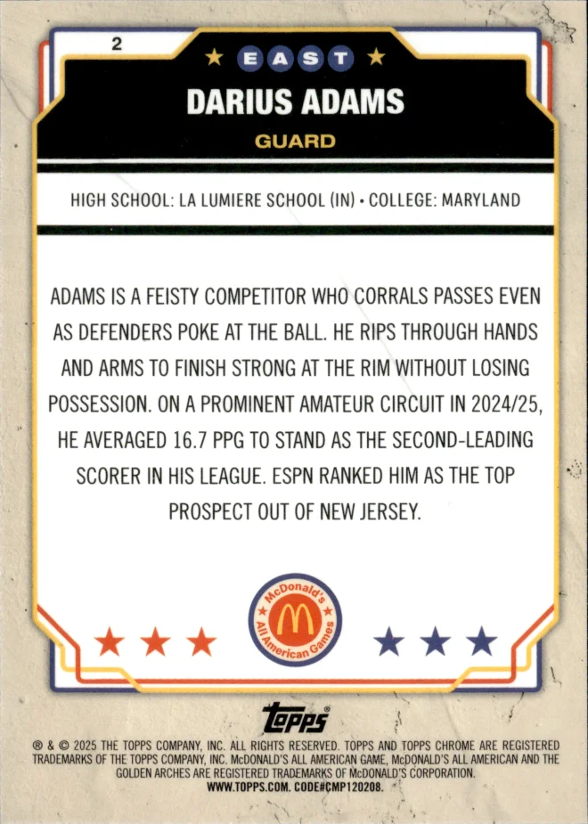 Darius Adams card back