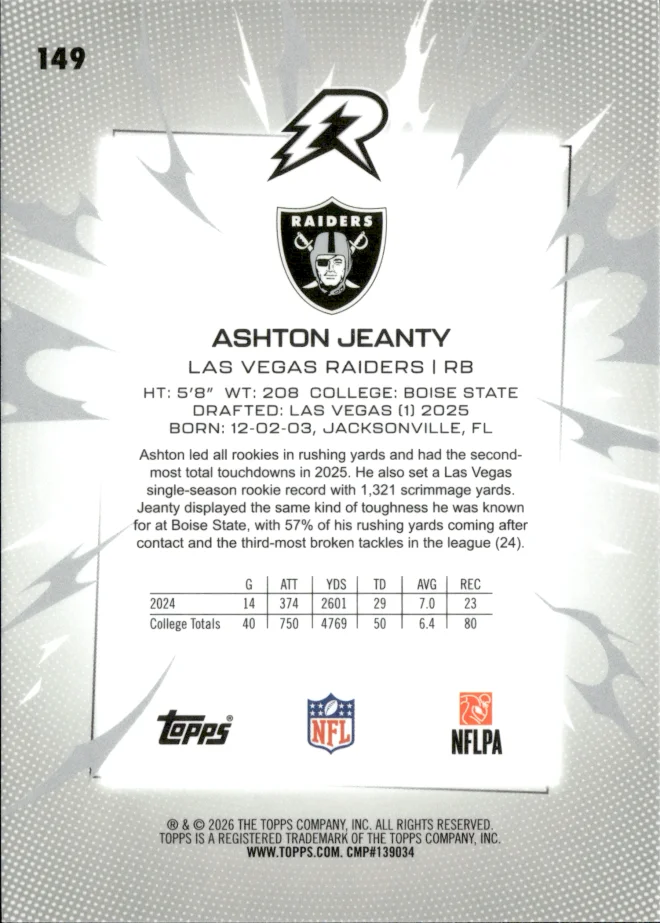 Ashton Jeanty card back