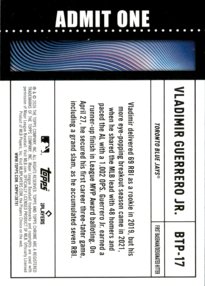 Vladimir Guerrero Jr. card back