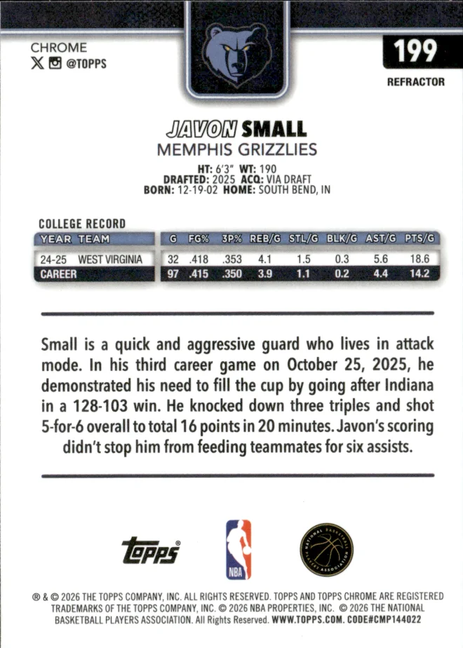 Javon Small card back