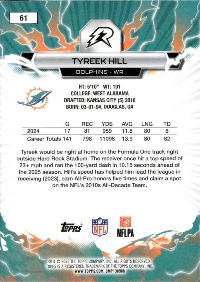 Tyreek Hill card back