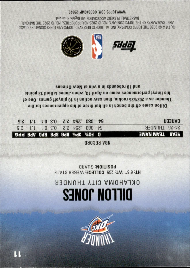 Dillon Jones card back