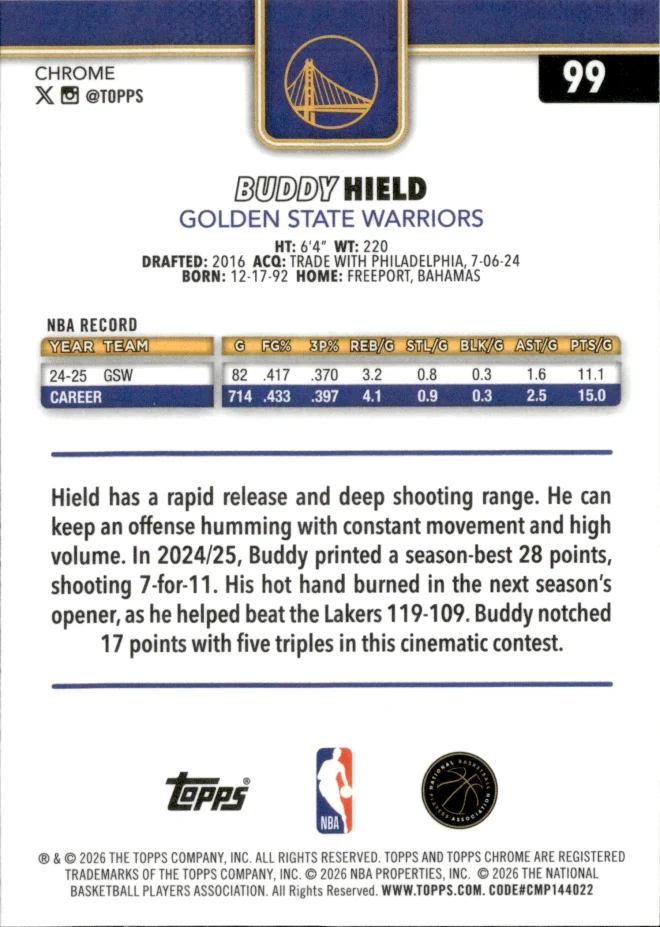Buddy Hield card back
