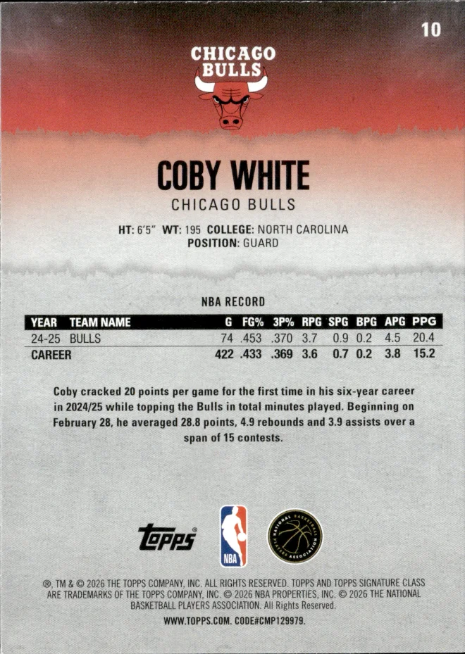 Coby White card back