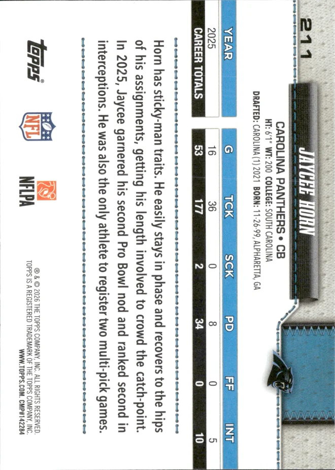 Jaycee Horn card back