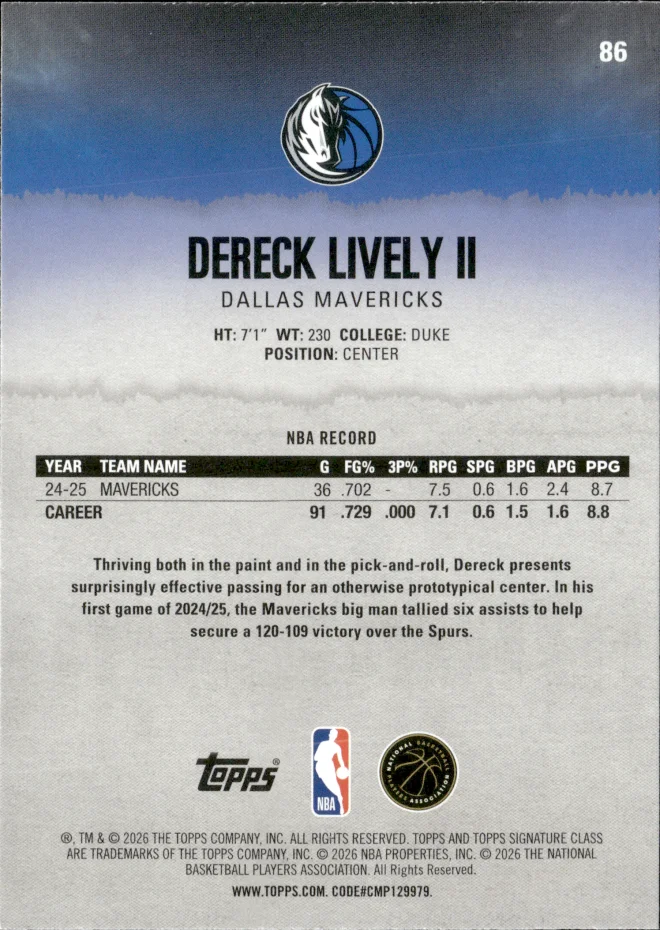 Dereck Lively II card back