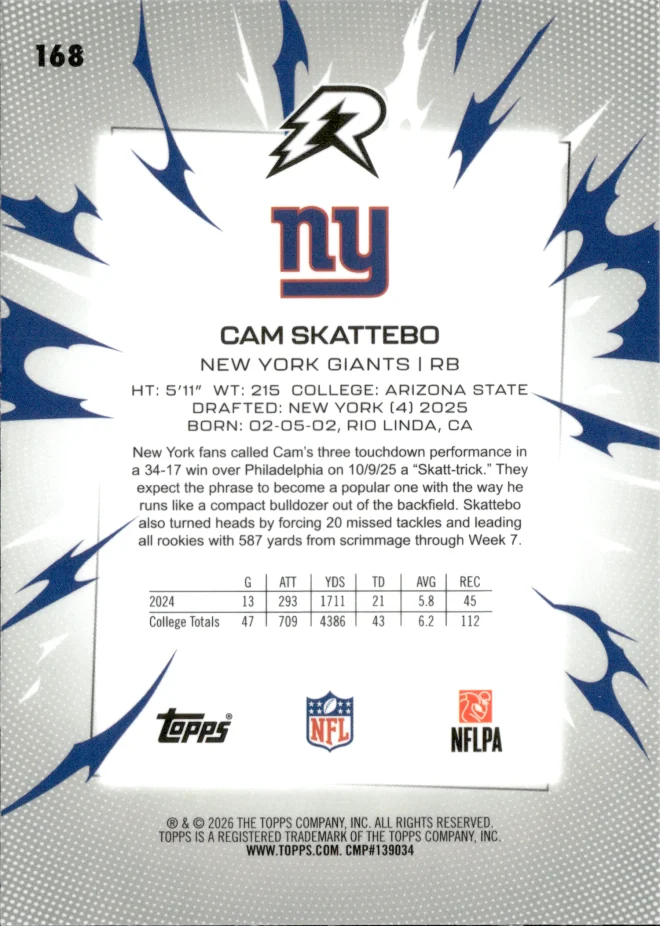 Cam Skattebo card back