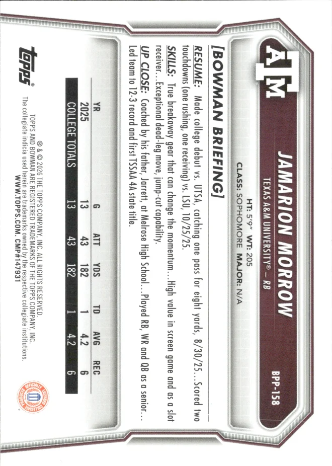 Jamarion Morrow card back