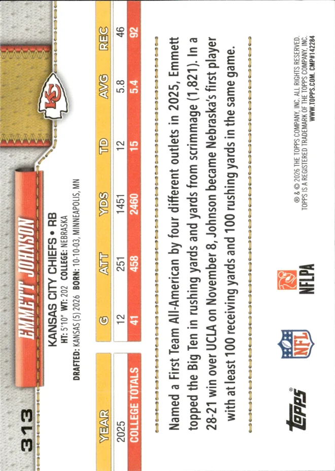 Emmett Johnson card back