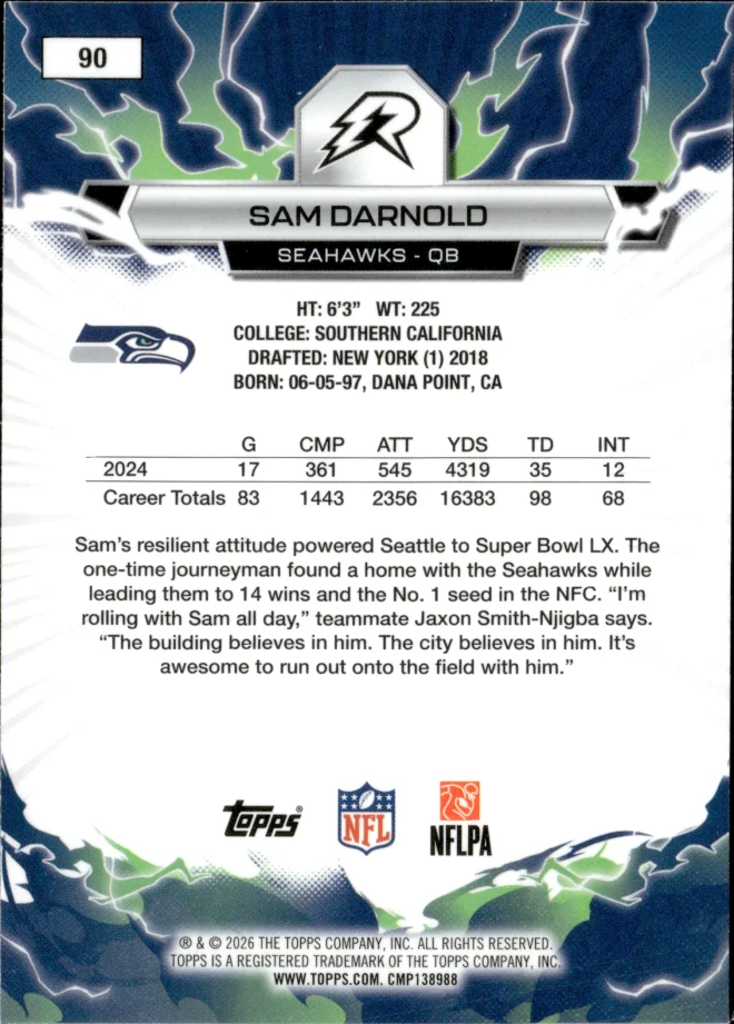 Sam Darnold card back