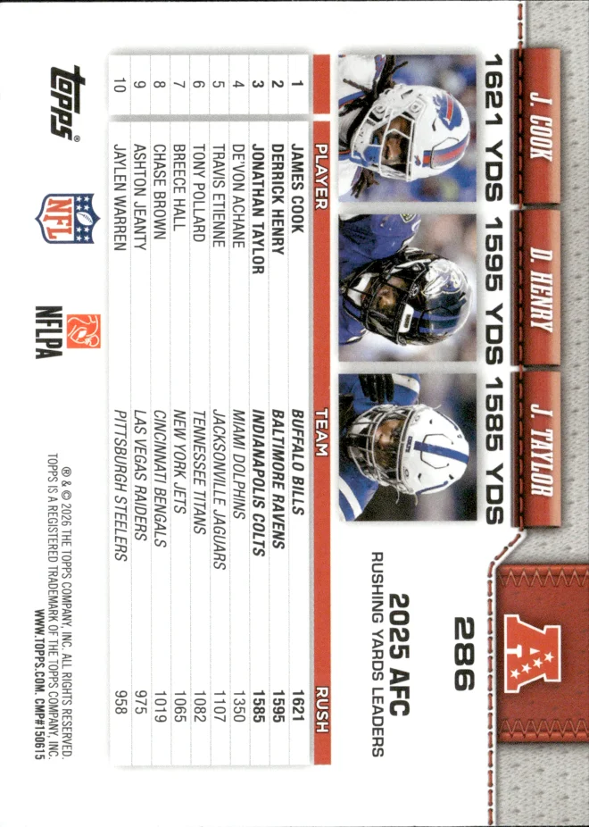 James Cook / Derrick Henry / Jonathan Taylor card back