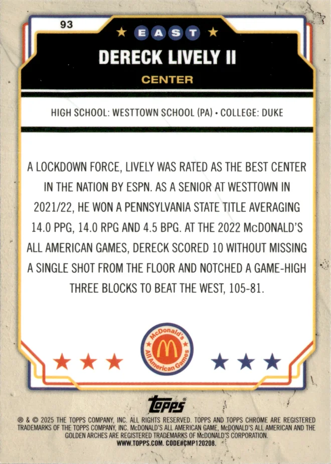 Dereck Lively II card back