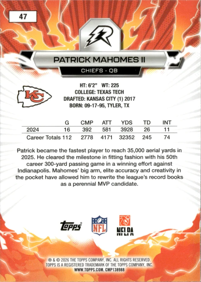 Patrick Mahomes II card back