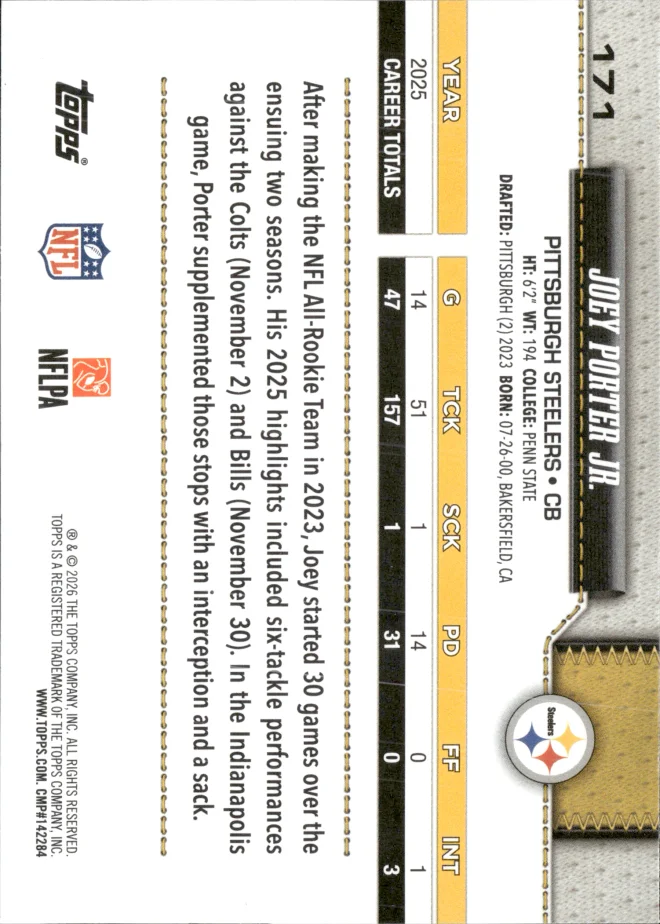 Joey Porter Jr. card back
