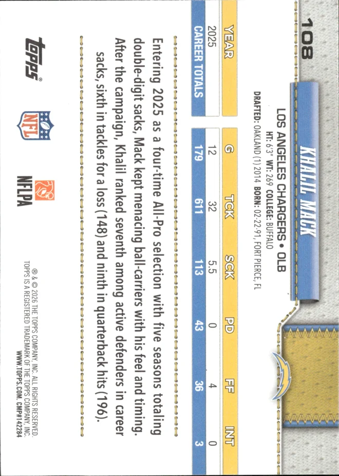 Khalil Mack card back