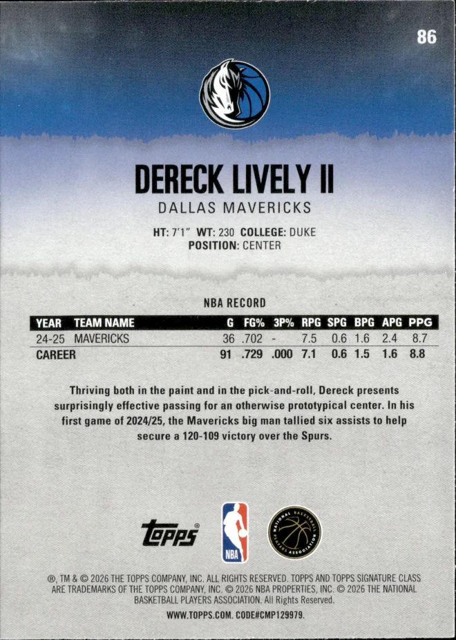 Dereck Lively II card back