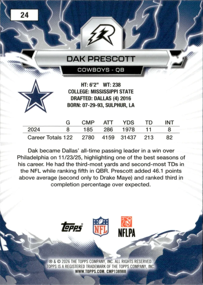 Dak Prescott card back