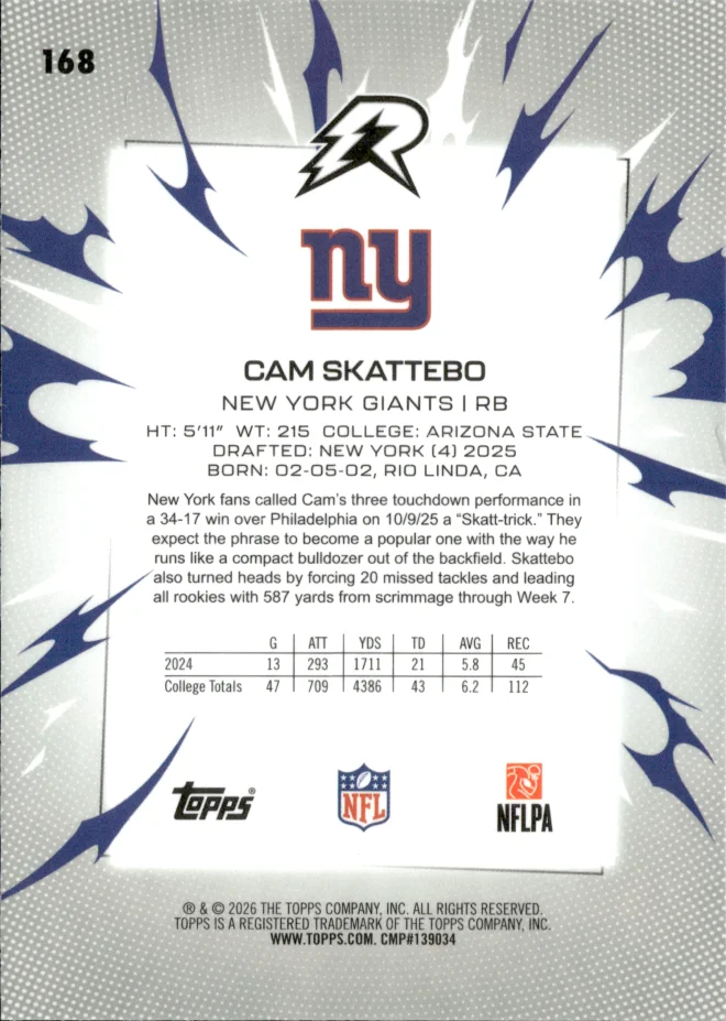 Cam Skattebo card back