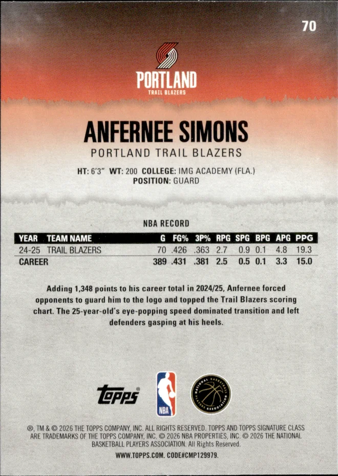 Anfernee Simons card back