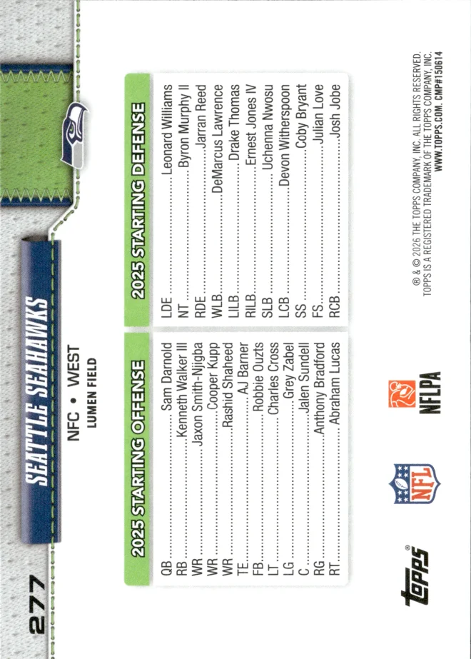 Seattle Seahawks card back