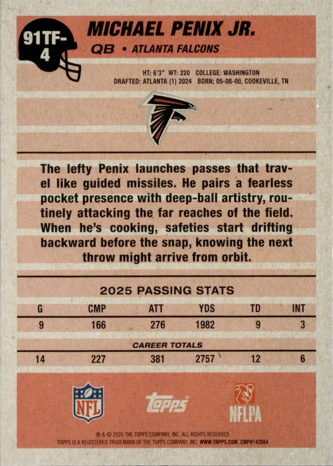 Michael Penix Jr. card back