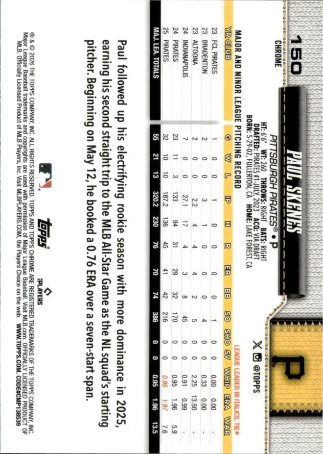 Paul Skenes card back