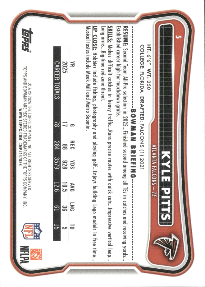Kyle Pitts card back