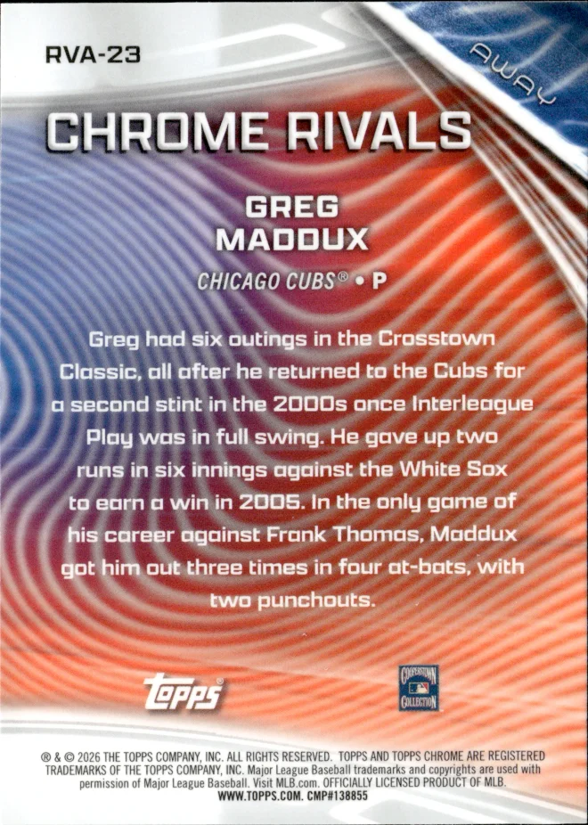 Greg Maddux card back