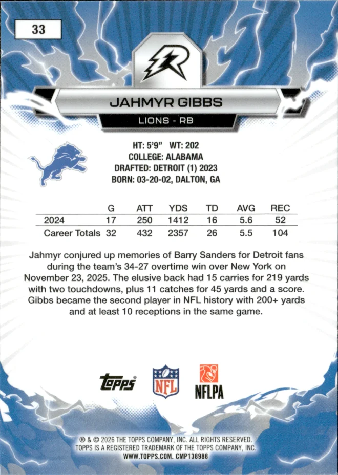 Jahmyr Gibbs card back