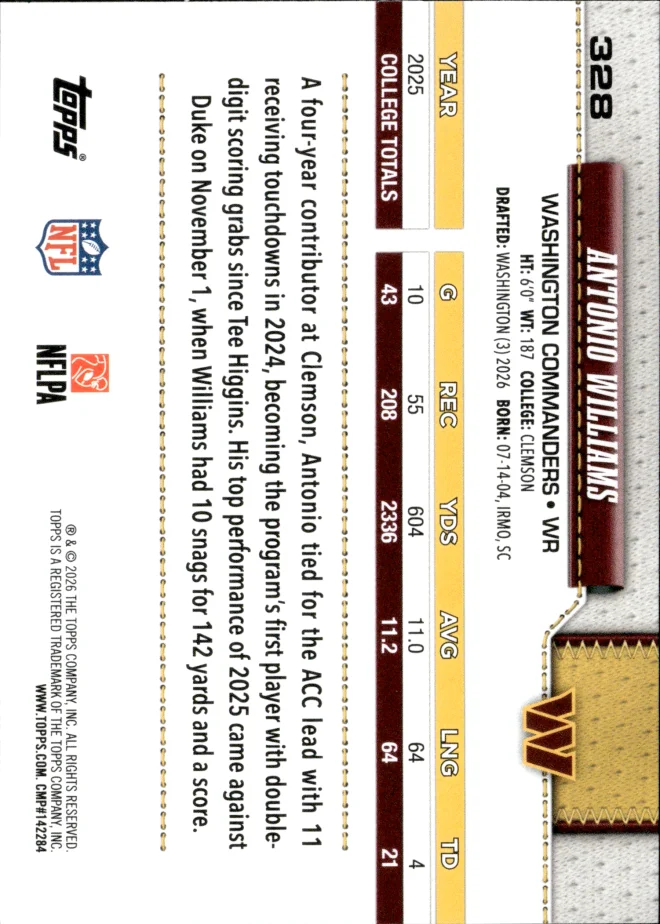 Antonio Williams card back