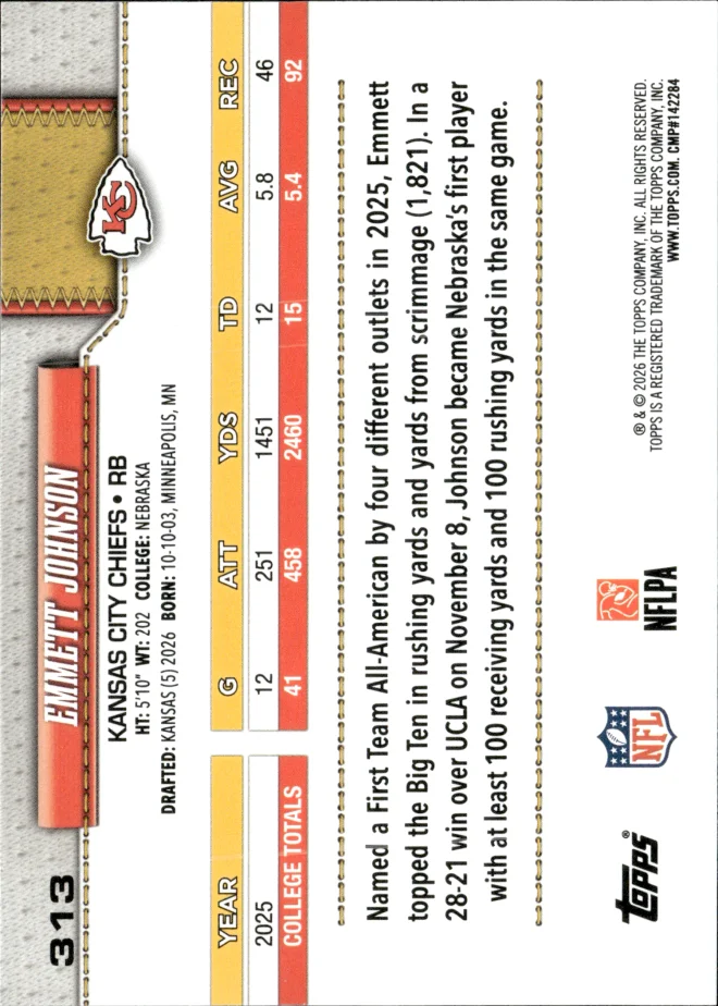 Emmett Johnson card back