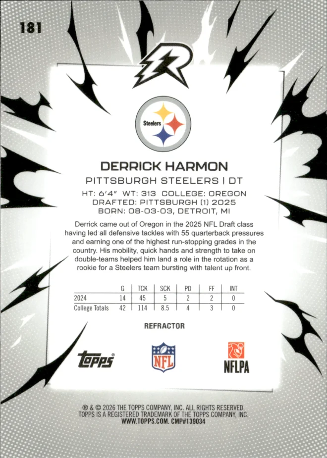 Derrick Harmon card back