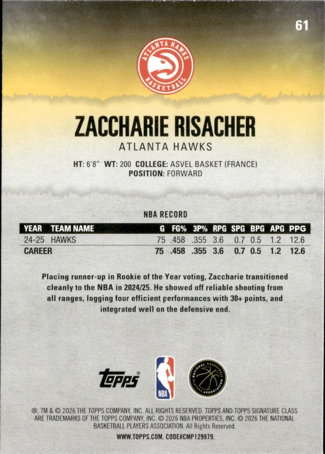 Zaccharie Risacher card back