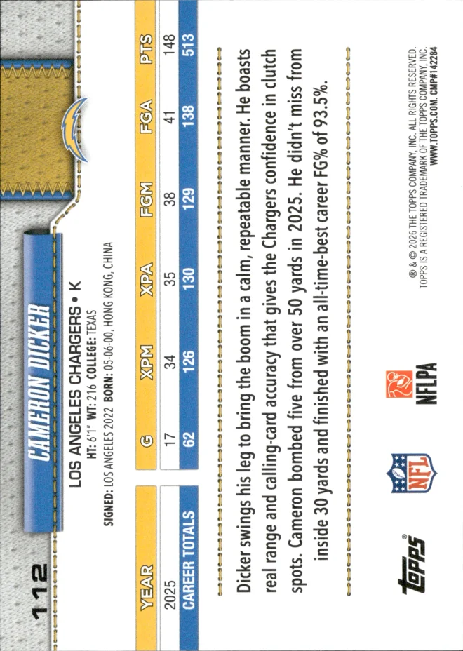 Cameron Dicker card back