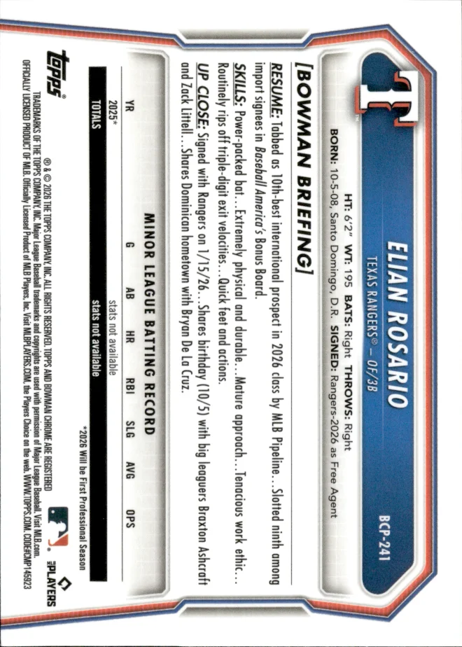 Elian Rosario card back