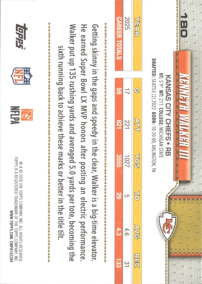 Kenneth Walker III card back