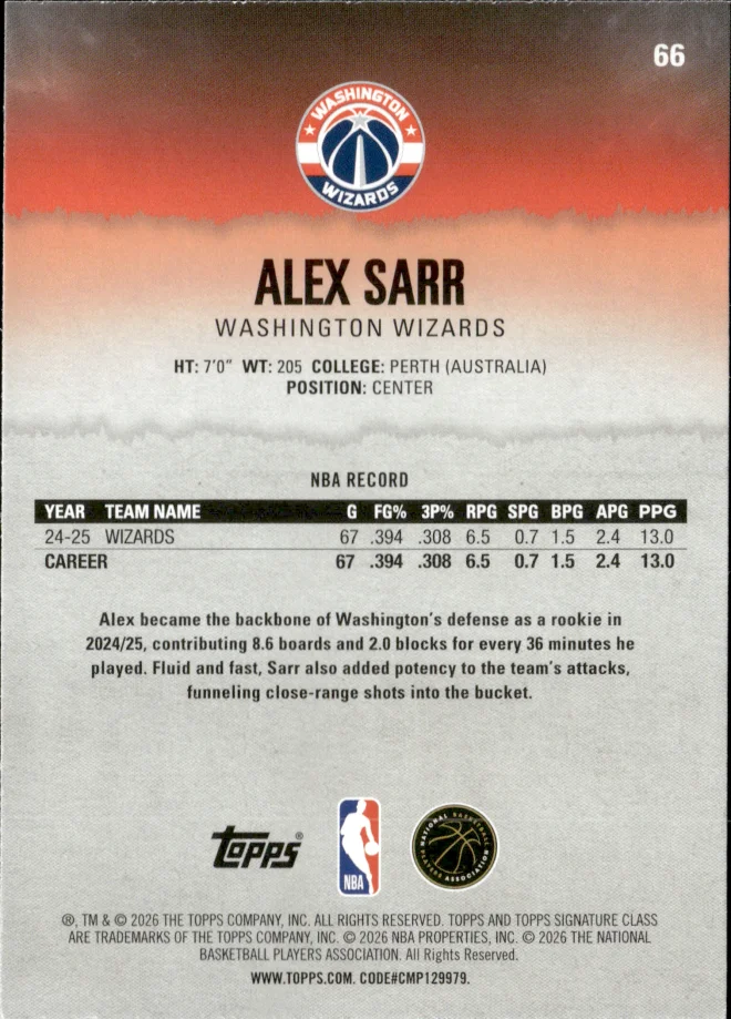 Alex Sarr card back